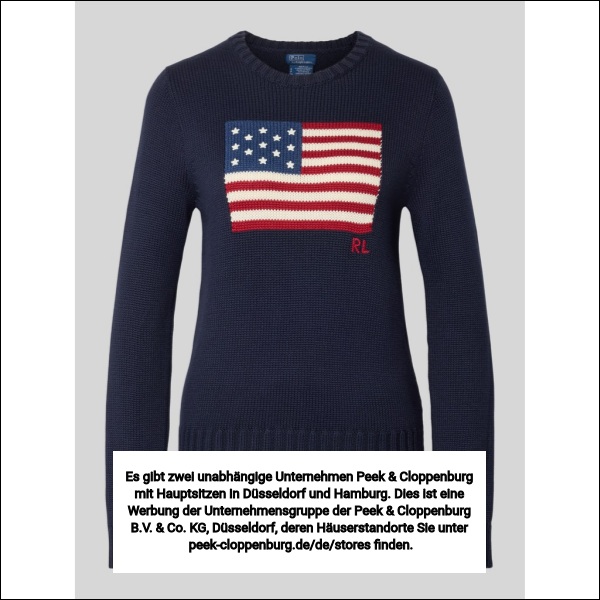 Polo Ralph Lauren Damen Marine Strickpullover Mit Flaggen-Motiv Und Rundhalsausschnitt